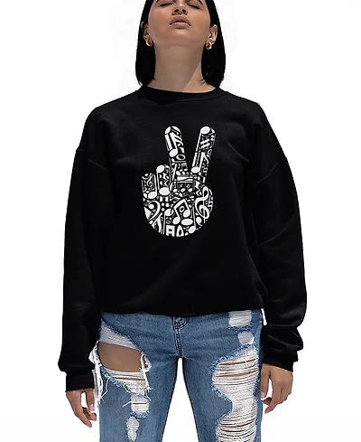La Pop Art Women's Peace Finger Notes Word Crewneck Sweatshirt
