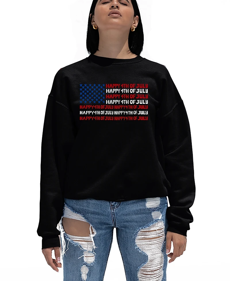 La Pop Art Women's Happy 4th of July Word Crewneck Sweatshirt