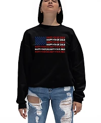 La Pop Art Women's Happy 4th of July Word Crewneck Sweatshirt