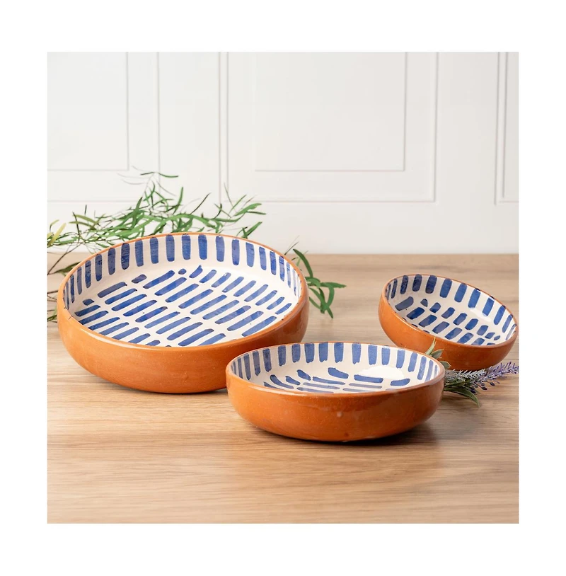Verve Culture Ceramic Nesting Dish Set of 3 - Blue Stripe