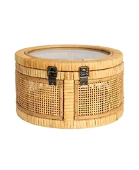 Storied Home Rattan and Bamboo Nestable Round Storage with Glass Lids, Natural, Set of 2
