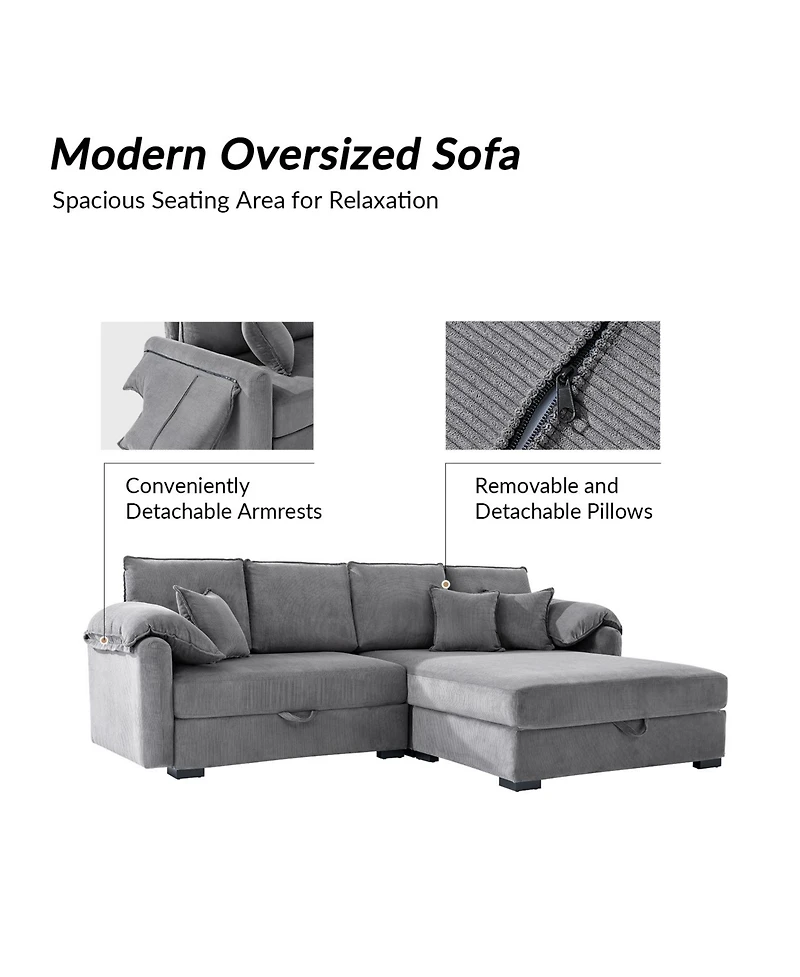 Hulala Home Brandee 2 - Piece Reversible Corduroy Sectional Sofa Chaise with Storage