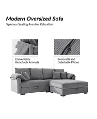 Hulala Home Brandee 2 - Piece Reversible Corduroy Sectional Sofa Chaise with Storage