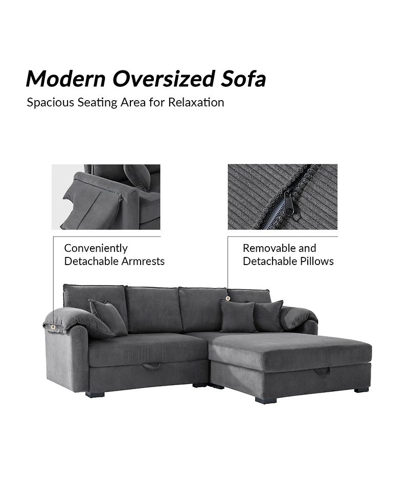 Hulala Home Brandee 2 - Piece Reversible Corduroy Sectional Sofa Chaise with Storage