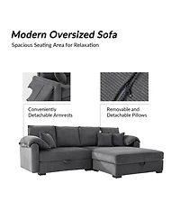 Hulala Home Brandee 2 - Piece Reversible Corduroy Sectional Sofa Chaise with Storage