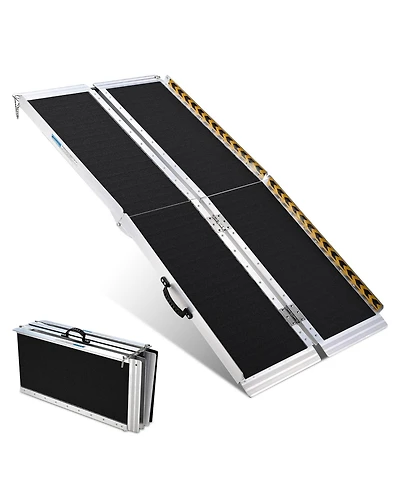 Yescom Portable Wheelchair Ramp Aluminum 5FT Folding Anti-slip 600LBS Capacity for Threshold Doorways