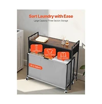 Slickblue 4-Bag Laundry Cart with Metal Frame and Wood Top Design