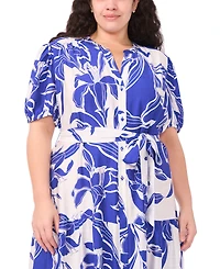 Msk Plus Short-Sleeve Printed Tiered Maxi Shirtdress