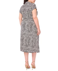 Msk Plus Size Short-Sleeve Printed Midi Shirtdress