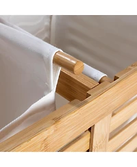 Household Essentials Bamboo and Cotton Double Laundry Sorter with Lid and Removable Cotton Bags