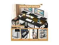 Slickblue L-Shaped with Led Lighting and Headphone Hook Gaming Desk