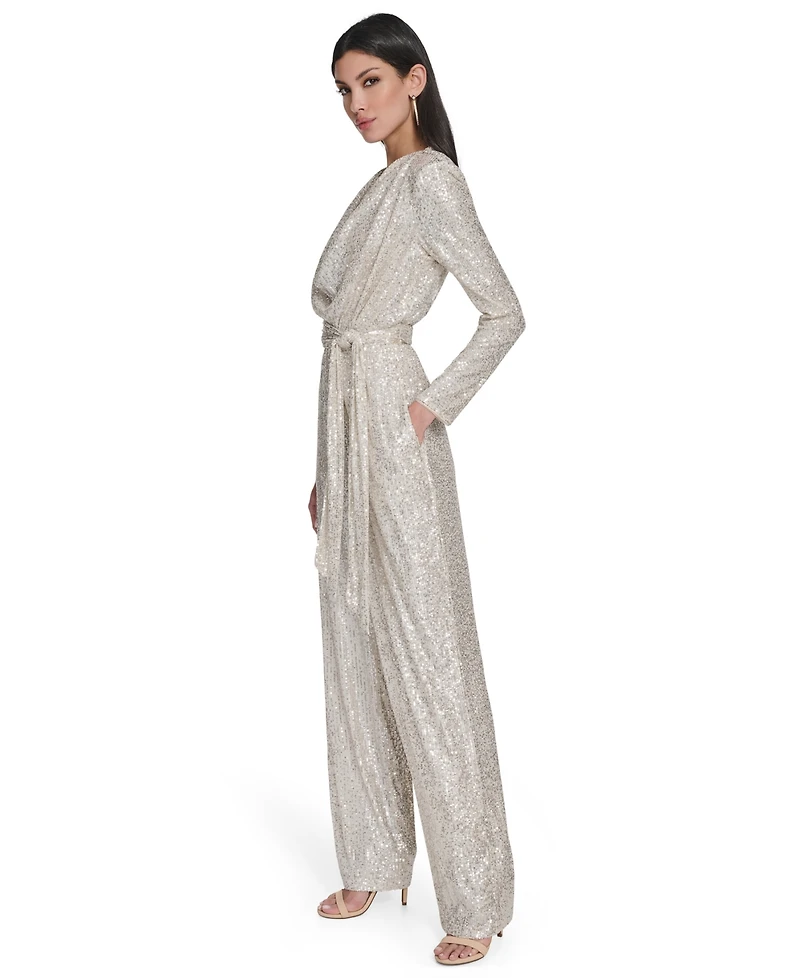 Eliza J Women's Long-Sleeve Social-Sequin Jumpsuit
