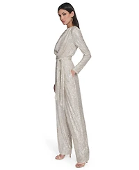 Eliza J Women's Long-Sleeve Social-Sequin Jumpsuit