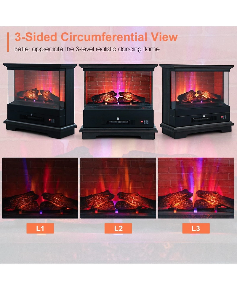 Sugift 27 Inch Freestanding Electric Fireplace with 3-Level Vivid Flame Thermostat