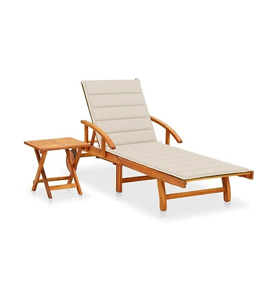 vidaXL Table Beige Solid Acacia Wood Standard Foldable Sunlounger