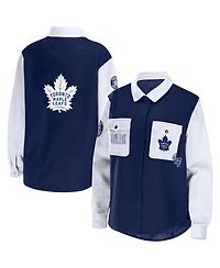 Wear by Erin Andrews Women's Navy/White Toronto Maple Leafs Colorblock Button-Up Shirt Jacket