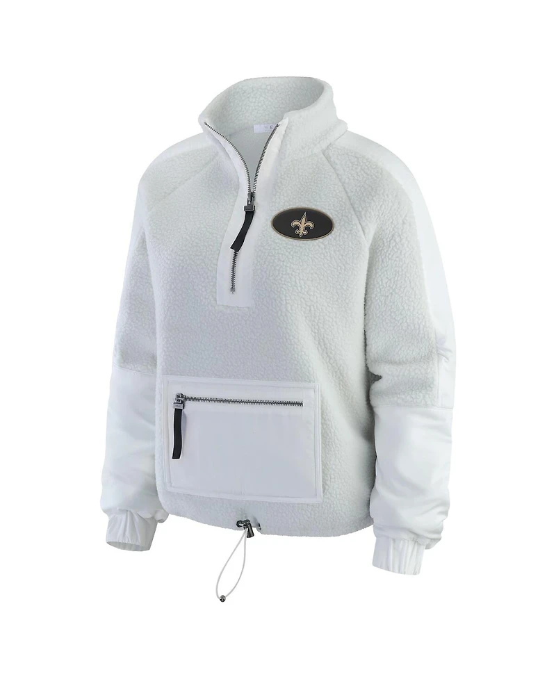 Wear by Erin Andrews Women's White New Orleans Saints Polar Fleece Half-Zip Jacket