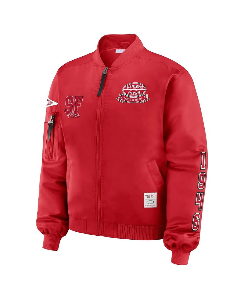 Wear by Erin Andrews Women's Scarlet San Francisco 49ers Patch Full-Zip Bomber Jacket