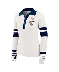 Wear by Erin Andrews Women's White Denver Broncos Ribbed Henley Polo Sweater
