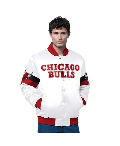 Men's White Chicago Bulls Triple Option Varsity Full-Snap Satin Jacket