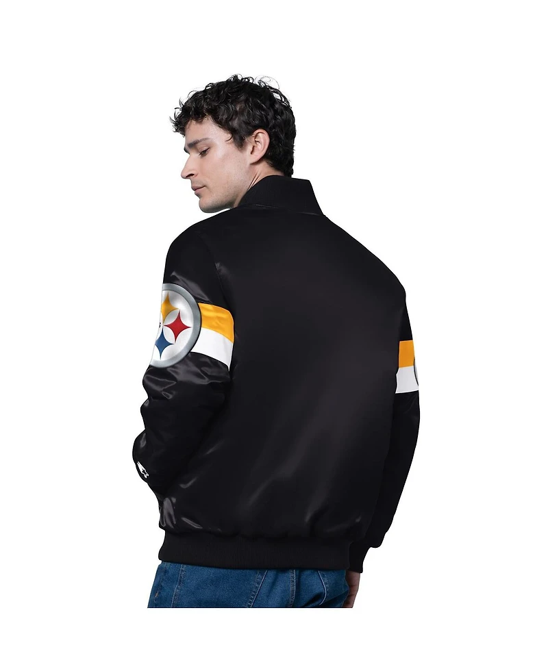 Starter Men's Black Pittsburgh Steelers Triple Option Satin Varsity Full-Snap Jacket
