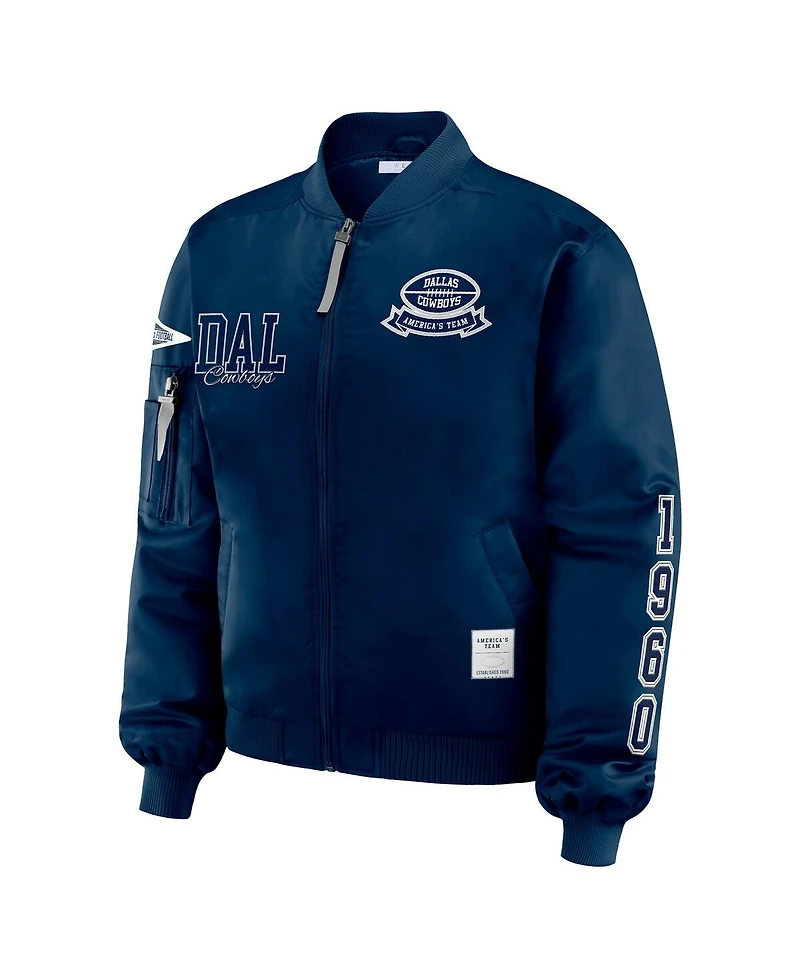 Wear by Erin Andrews Women's Navy Dallas Cowboys Patch Full-Zip Bomber Jacket