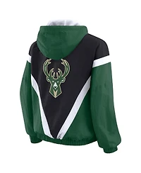 Wear by Erin Andrews Women's Black/Hunter Green Milwaukee Bucks Colorblock Full-Zip Hoodie Windbreaker Jacket