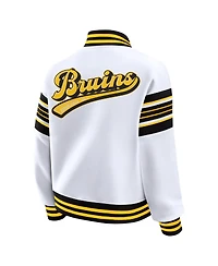 Wear by Erin Andrews Women's White/Gold Boston Bruins Full-Snap Fleece Sweatshirt Jacket
