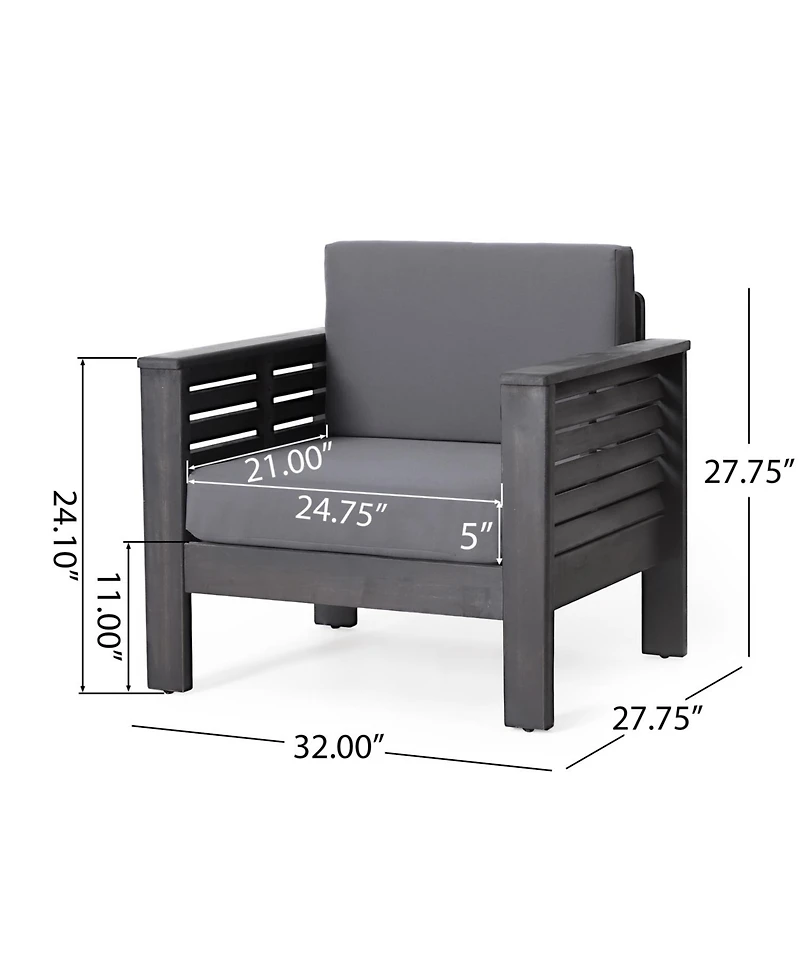 Streamdale Acacia Wood Club Chairs With Cushions, Dark Gray