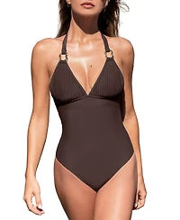 Cupshe Women's Halter V Neck One Piece Swimsuit with Ring Detail