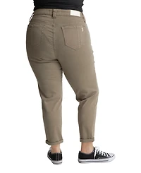 Slink Jeans Women's Color High Rise Boyfriend Rolled Hem 28" Inseam - Dark Olive