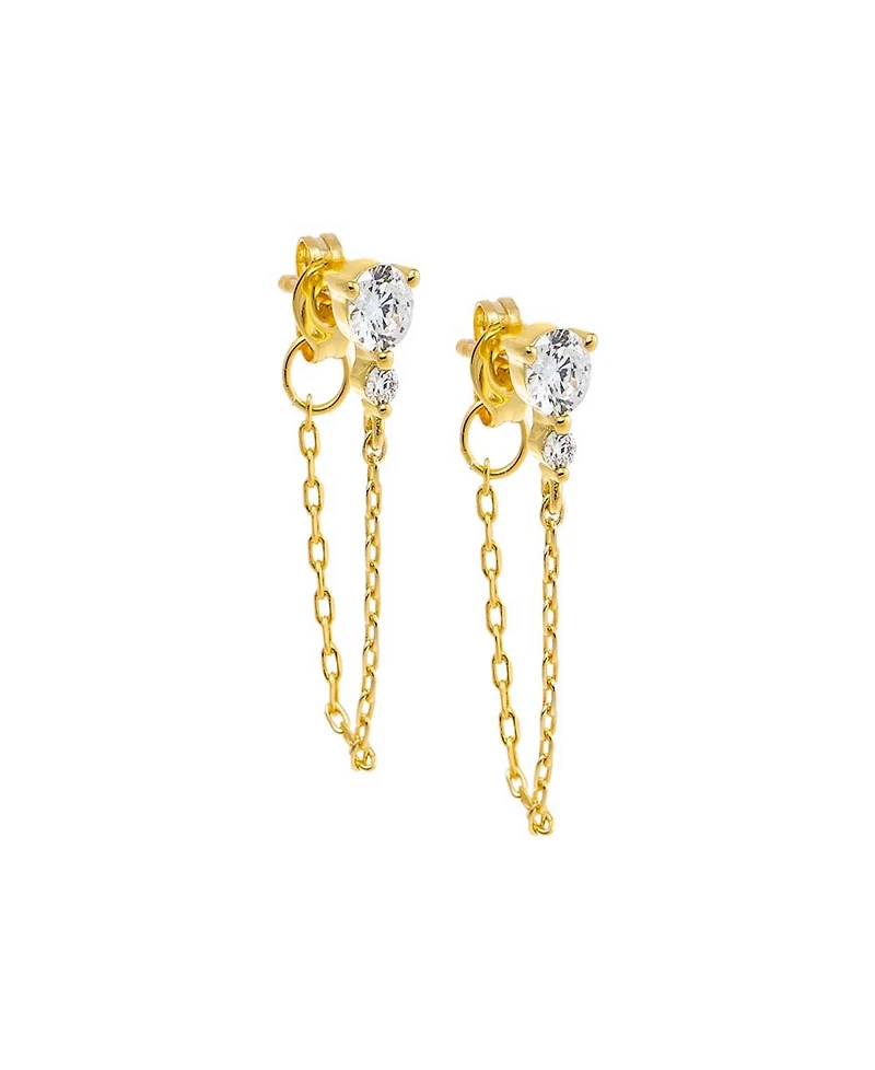 By Adina Eden Double Cubic Zirconia Chain Front Back Stud Earring