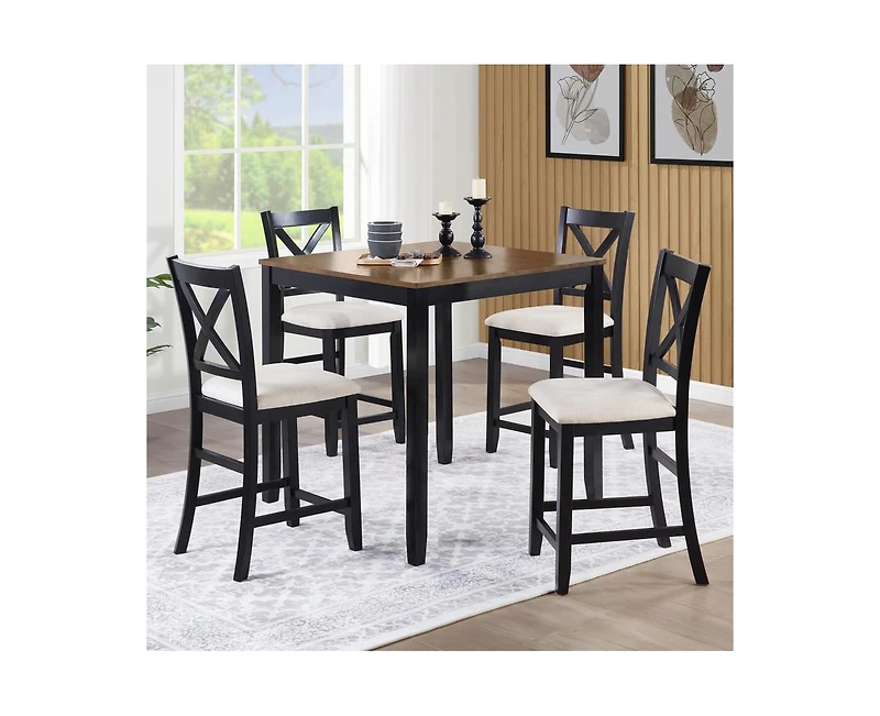 Casainc 5-Piece Classic Counter Height Wood Dining Set with 4 Chairs in Black and Oak Tones