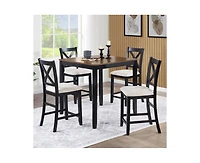 Casainc 5-Piece Classic Counter Height Wood Dining Set with 4 Chairs in Black and Oak Tones