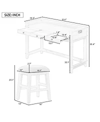 sumyeg Trexm 4-Piece Retro Dining Set with Kitchen Table 3 Chairs and 3 Storage Drawers