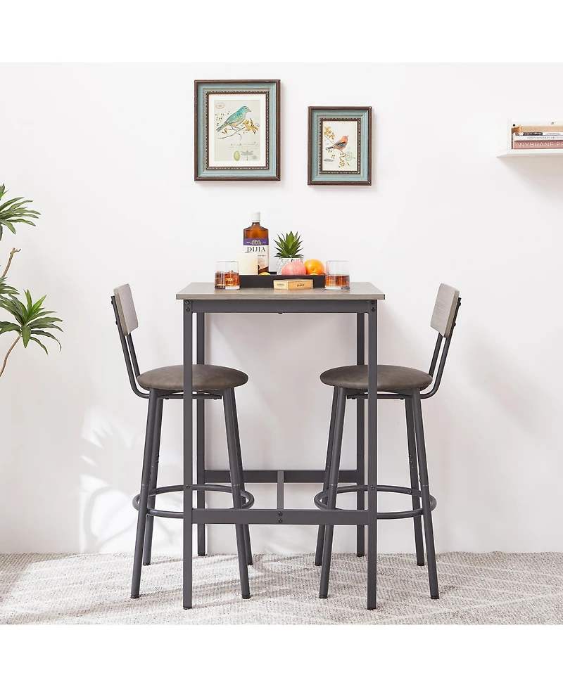 Casainc Bar Table Set with 2 Cushioned Backrest Stools, 23.62'' W x D 35.43'' H