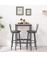 Casainc Bar Table Set with 2 Cushioned Backrest Stools, 23.62'' W x D 35.43'' H