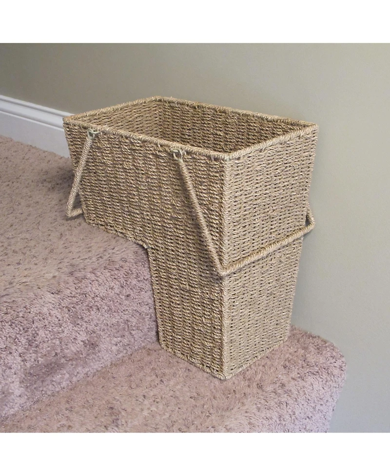 Household Essentials Wicker Stair Basket with Handles, Natural