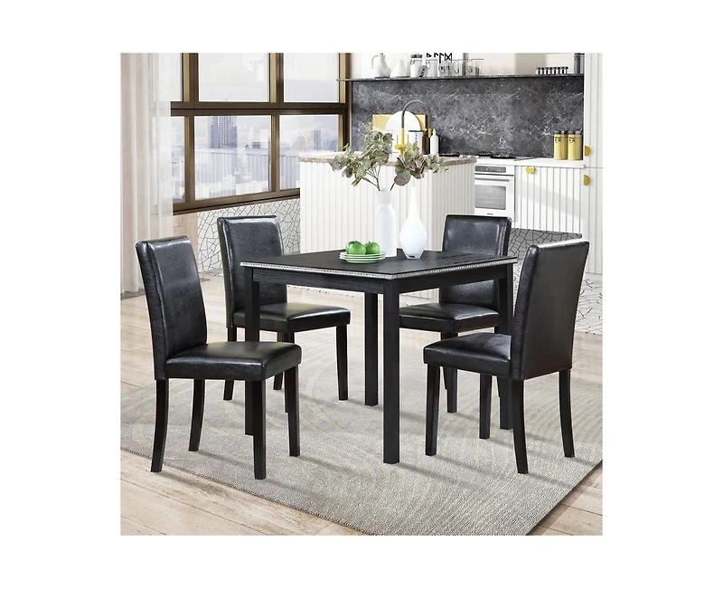 sumyeg 5-Piece Counter Height Dining Set with Crystal Accent Square Wood Table and 4 Upholstered Chairs