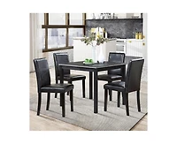 sumyeg 5-Piece Counter Height Dining Set with Crystal Accent Square Wood Table and 4 Upholstered Chairs