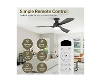Sofucor 52-inch Modern Black 3-Blade Flush Mount Ceiling Fan with Led Light and Remote Control