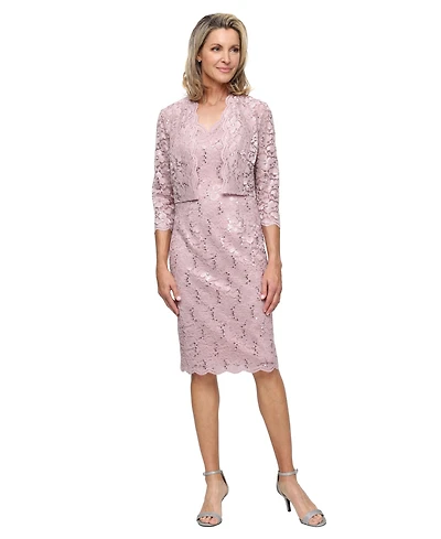 Sl Fashions Petite Bolero V-Neck Jacket with Dress, 2-Piece Set