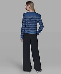 Karl Lagerfeld Paris Women's Crewneck Tweed and Denim Jacket