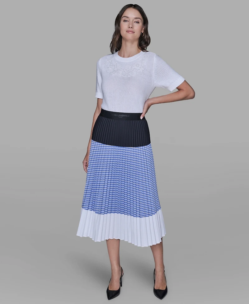 Karl Lagerfeld Paris Women's Colorblock Pleated Stripe Pull-On Skirt