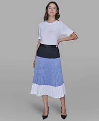 Karl Lagerfeld Paris Women's Colorblock Pleated Stripe Pull-On Skirt
