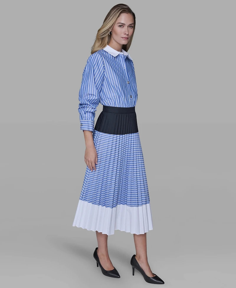 Karl Lagerfeld Paris Women's 3/4-Sleeve Colorblock Pleated Dress