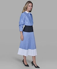 Karl Lagerfeld Paris Women's 3/4-Sleeve Colorblock Pleated Dress