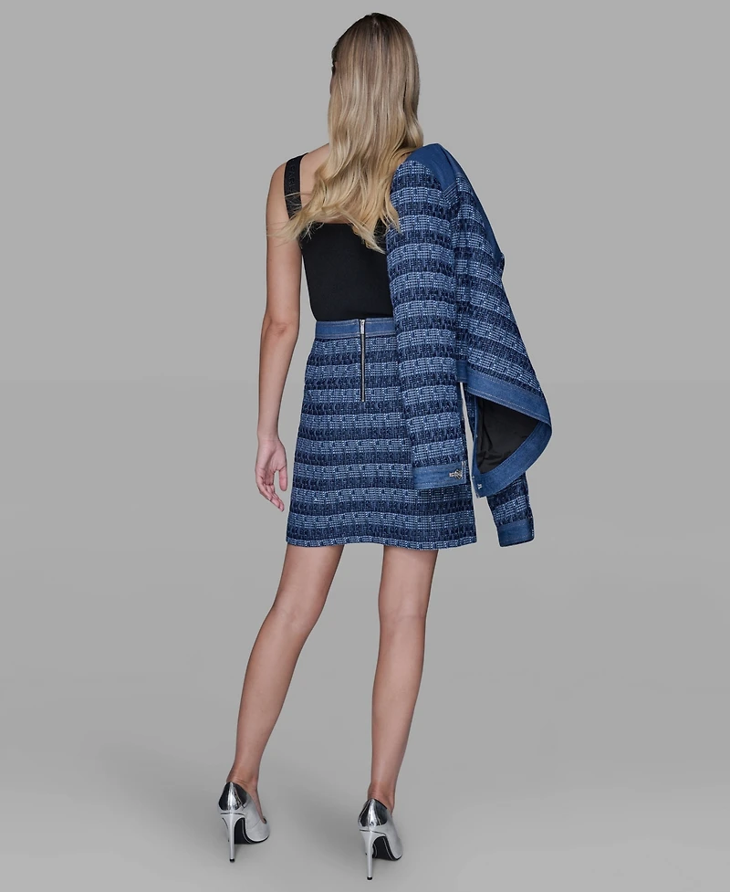 Karl Lagerfeld Paris Women's Tweed and Denim Zipper Mini Skirt