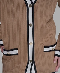 Karl Lagerfeld Paris Women's V-Neck Contrast Cardigan