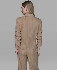 Karl Lagerfeld Paris Womens Striped Collar One Button Blazer Mid Rise Striped Straight Leg Pants